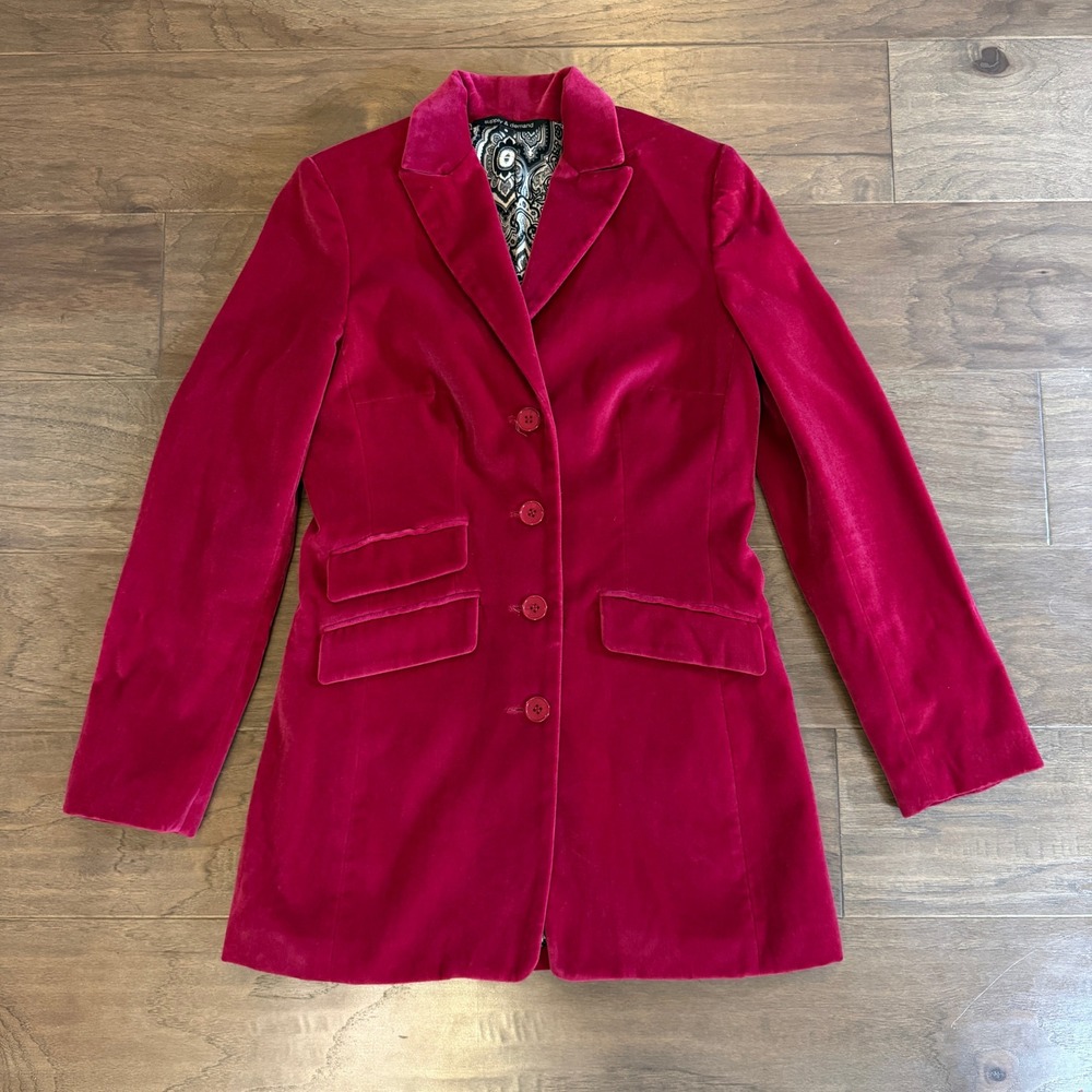 Supply & Demand Womens Magenta‎ Pink Cotton Velvet Longline Blazer Jacket Small